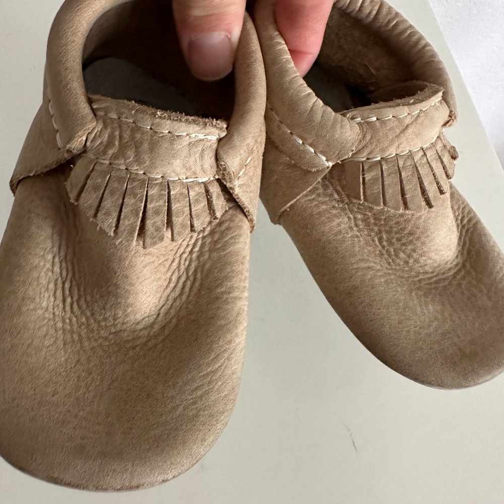 •sold•Freshly Picked Weathered Brown Moccasin Baby Toddler Shoe Hard Sole